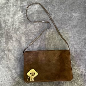 Vintage Block Suede Leather Handbag Purse Shoulder Bag Clutch